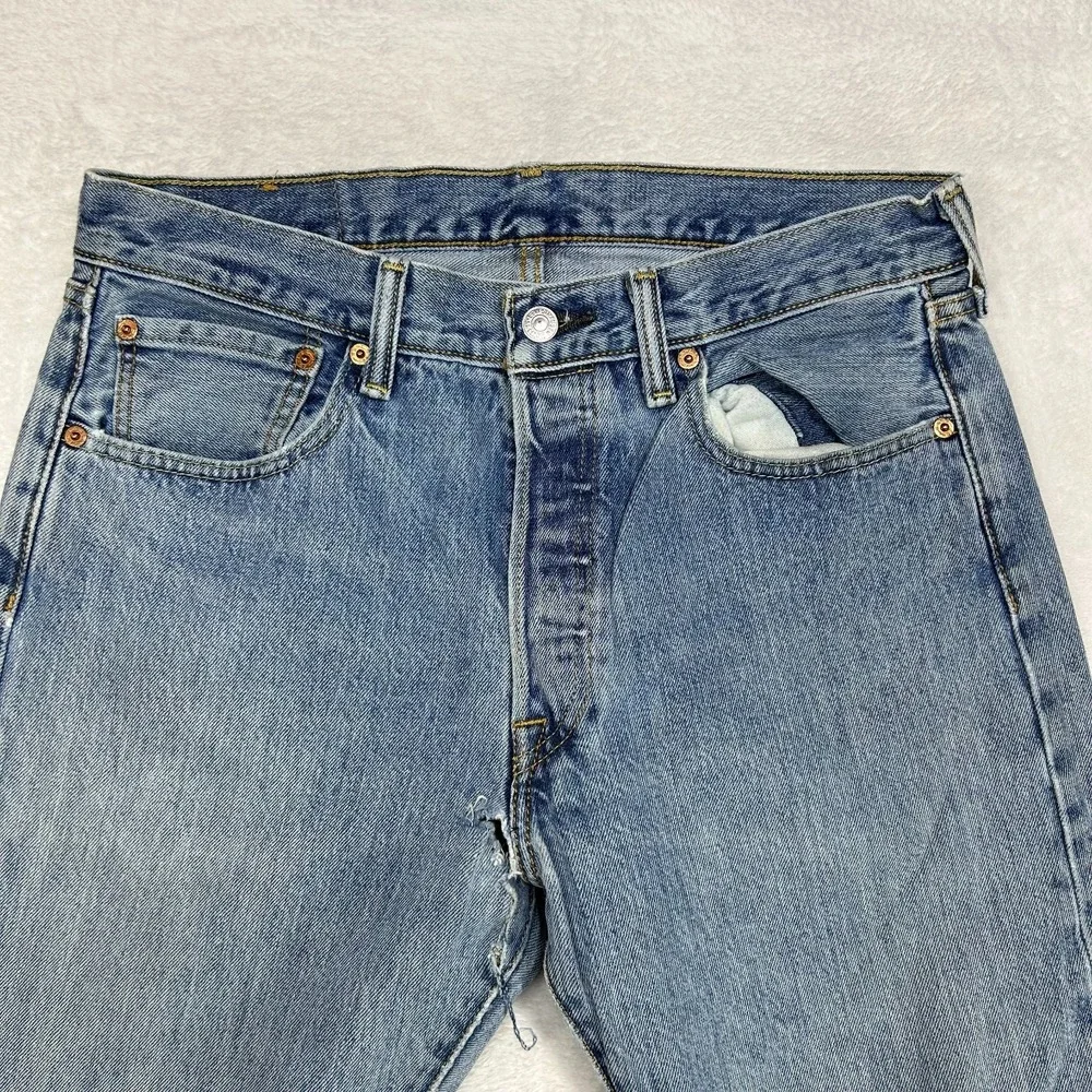 Levi's 501 Original Fit Straight Jeans Men 32X28.5 Blue Denim Button Fly - Flaws